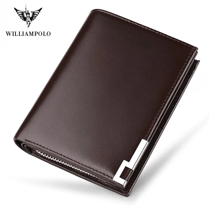 Wallets Williampolo Mens Slim Wallet Credit Card Holder Full Grain Leather Multifunction Card Bag Zippe Case Slots Cowhide Wallet