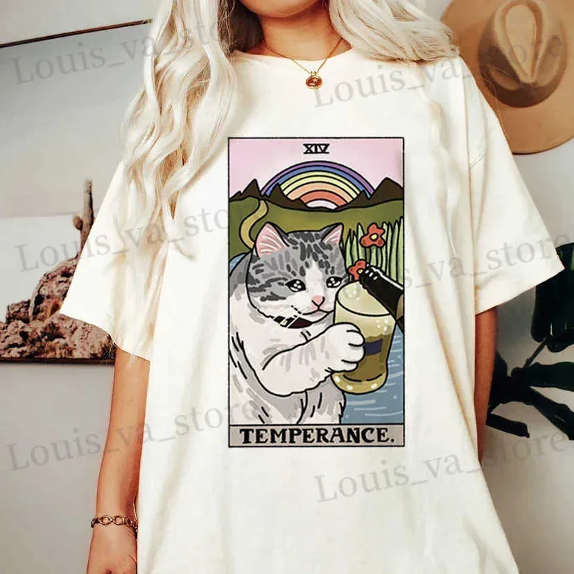 T-shirts masculins harajuku 90s femmes new kawaii tarot chat graphique imprimement haut strt strt oversize o cou short slve tops ts unisex t240419