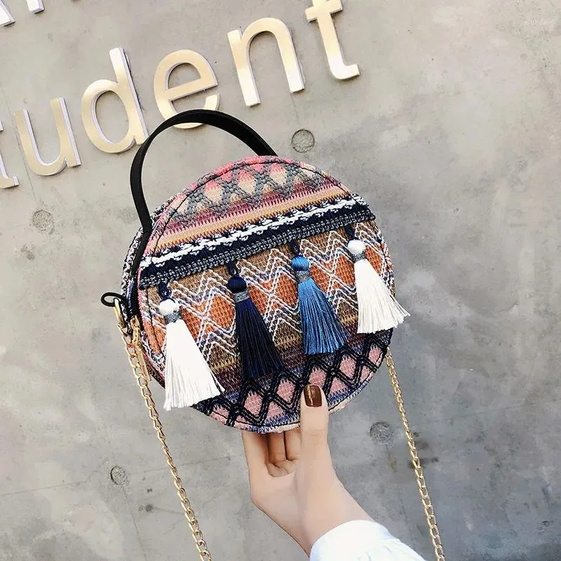 Shoulder Bags Johnature Bohemian Tassel Circular Women Bag 2024 Girl Chain Versatile Summer Holiday Beach Crossbody