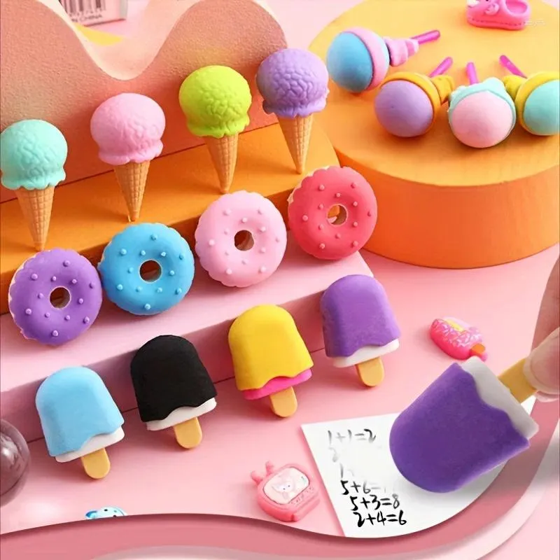 Decoratieve bloemenpakket van 16 Candy Donuts Pencile gummen ijspuzzelvoedsel voor feestbenodigdheden Gunsten beloning Gift