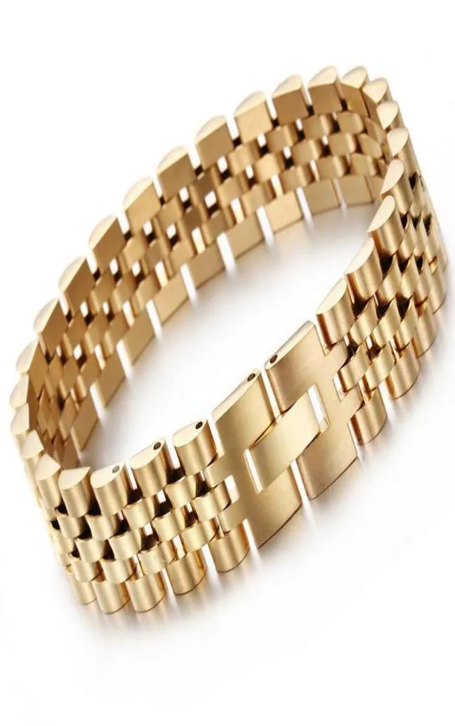 15mm Hiphop Gold Aço inoxidável Tipo de pulseira ajustável para homens Mulheres Banda de vigia de luxo Men Bracelets Pulseras de joias6908645
