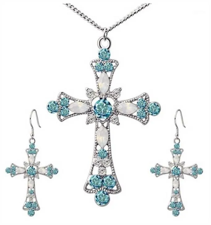 Kristal hanger kettingen oorbellen sets bruiloft statement ketting voor vrouwen Jezus Jezus set bloemen christelijke sieraden18024363