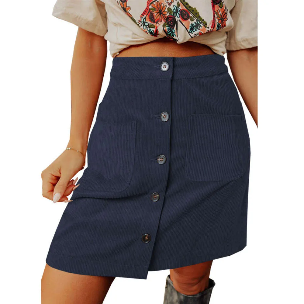 Autumn/Winter New 2024 Corduroy High Waist Versatile Button Design Short Skirt