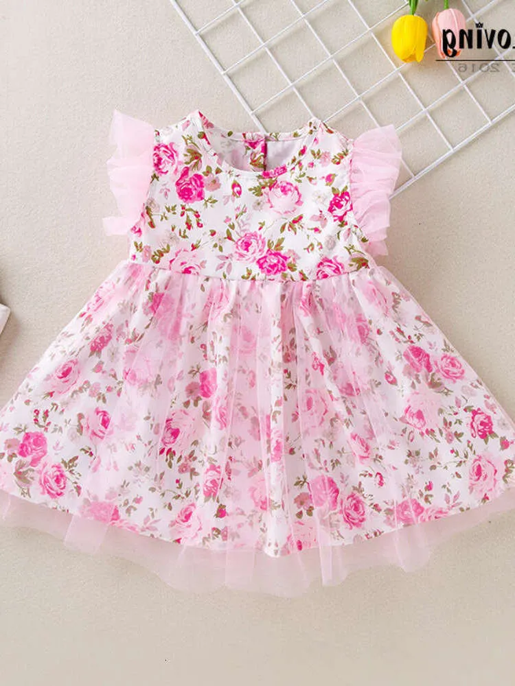 Zomerjurk voor kinderen, de bloemenjurk van het meisje, de maesloze mesh -prinsesjurk, stijlvolle en schattige babyjurk trend