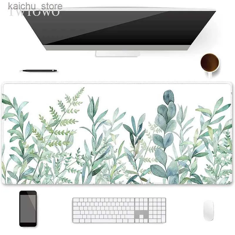 Mouse Pads Wrist Rests Green Leaf Plant Mouse Pad Gamer XL Large Home HD Mousepad XXL keyboard pad Desk Mats Anti Slip Natural Rubber Office Mice Pad Y240419