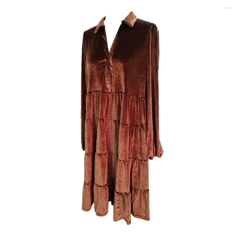 Robes décontractées Robe midi printemps patchwork A-Line avec manche en V à manches longues pour les femmes couleurs solides chaudes à mi-mollet longueur