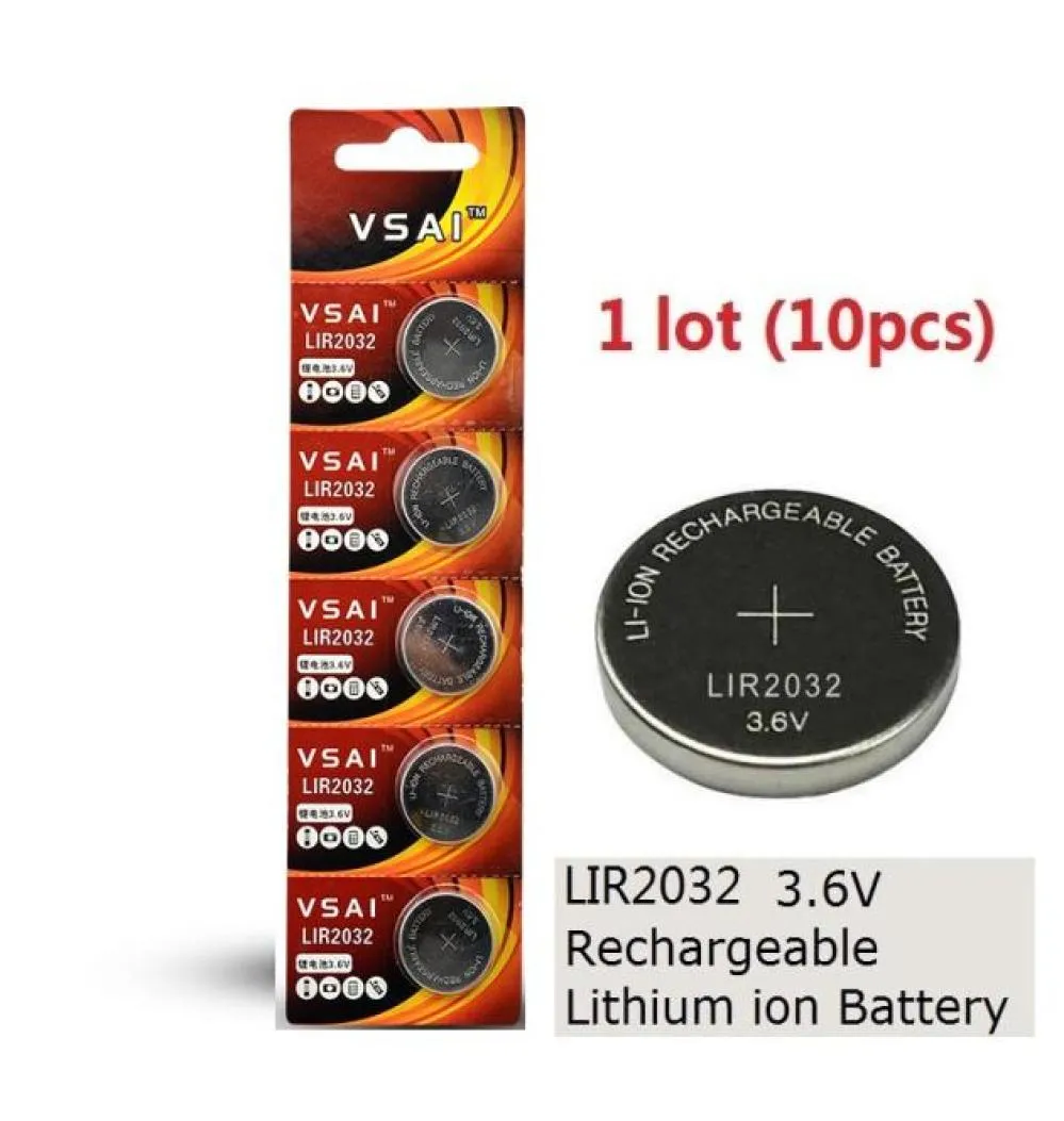 10PCS 1ロットバッテリーLIR2032 36Vリチウムリチウムリチウム充電式ボタンセルバッテリー2032 36 Volt Liion COIN CR2032 VSAI7481481