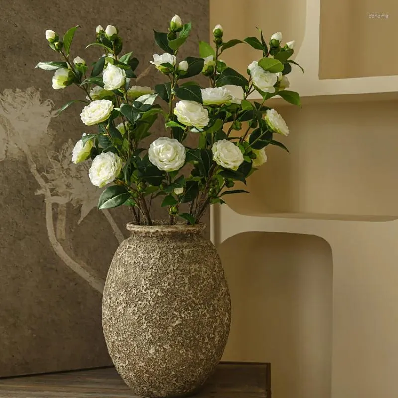 装飾的な花92cm人工花マルチヘッドカメリアローズウェディングホームデコレーションシミュレーションフランスのロマンチックなポグラル小道具