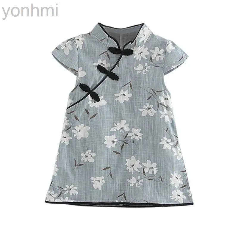 Платья для девочек летние детские юбки для девочек одежда для одежды костюм платье для детского принчатория Cheongsam Kids Sport Sport Sport 0-5 лет D240423