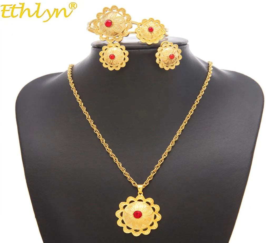 Ethlyn Jóias Etiopianeritrean Bride Gold Color Jewelry Sets com Pedras Africanas Presentes Étnicos Habesha Casamento Dando S1972204995