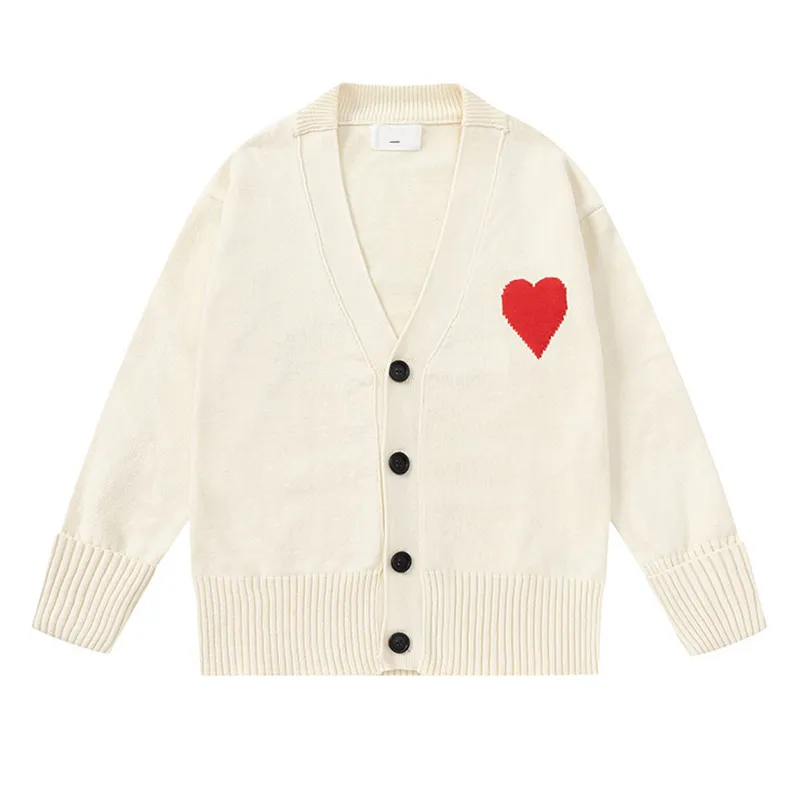 2024 autumn and winter with long-sleeved knitted cardigan women's coat heart-shaped pattern embroidery loose literary V-neck sweater soft loose men's sweater top