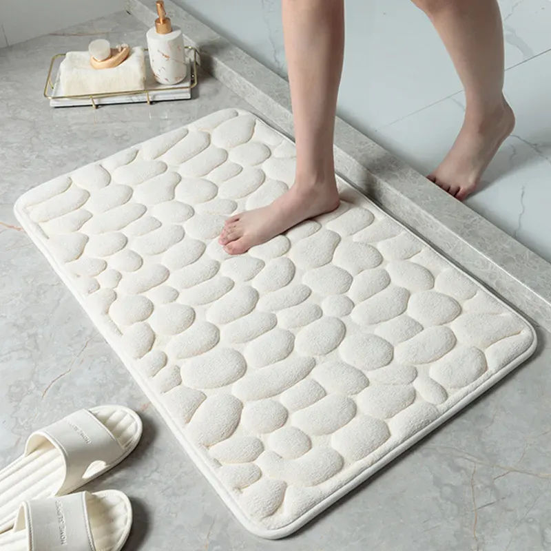Tappeti per texture per texture di ciotto domestica, tappetino a pasta non slip di cotone di memoria bianca, tappetino da bagno