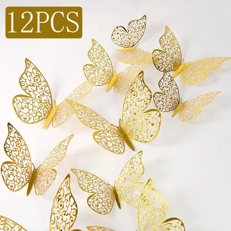 12pcs Moda 3d Hollow Butterfly Creative Wall Stick para adesivos DIY Decorações de arte modernas Presente 240410