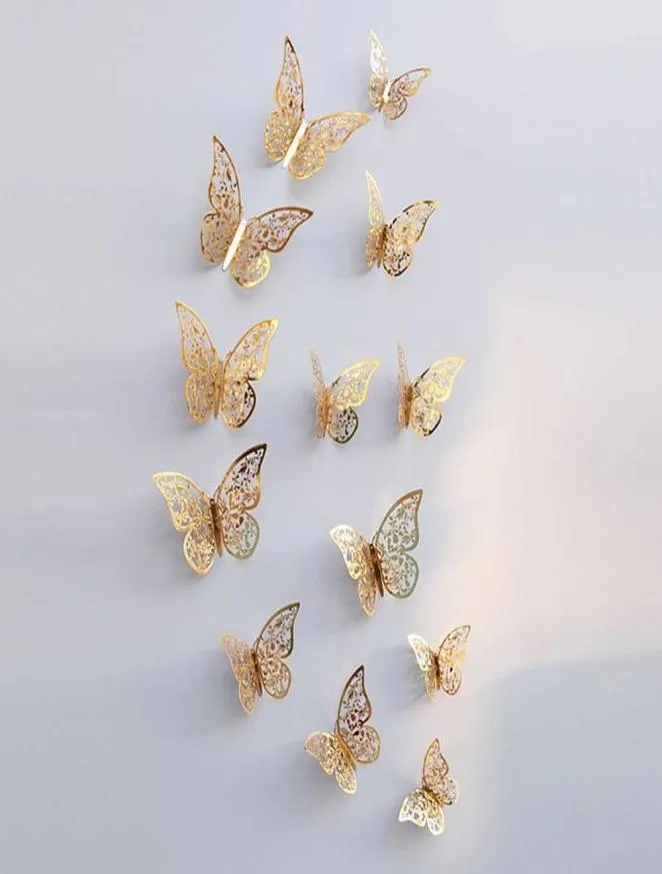 12pcsset 3D наклейки на стены бабочки Полые съемные обои искусство наклейки на стену для спальни гостиная.