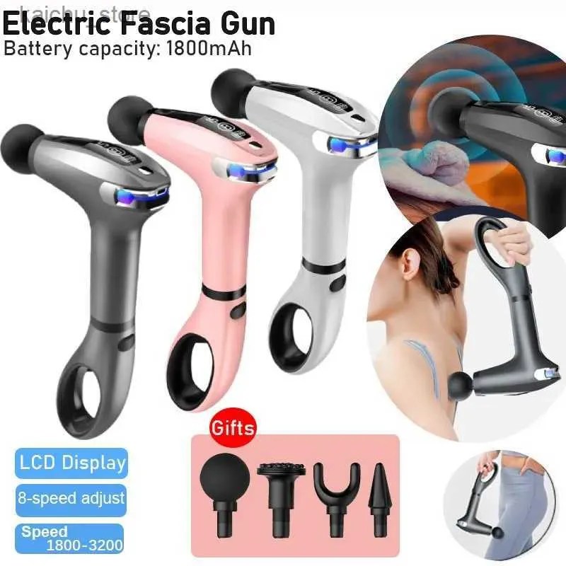 Elektrische Massager 2023 Touch LCD Pistol Muscle Massage Massage Electric Body Massage Gun mit austauschbarem Kopfverlängerungsgriff Y240425