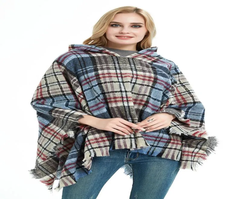 Winter Knit Large Shawls Plaid Charm Tassel Blankets Cape Casual Lady Sweater with Operator Hat Coat Outdoor Warm Blankets3488564