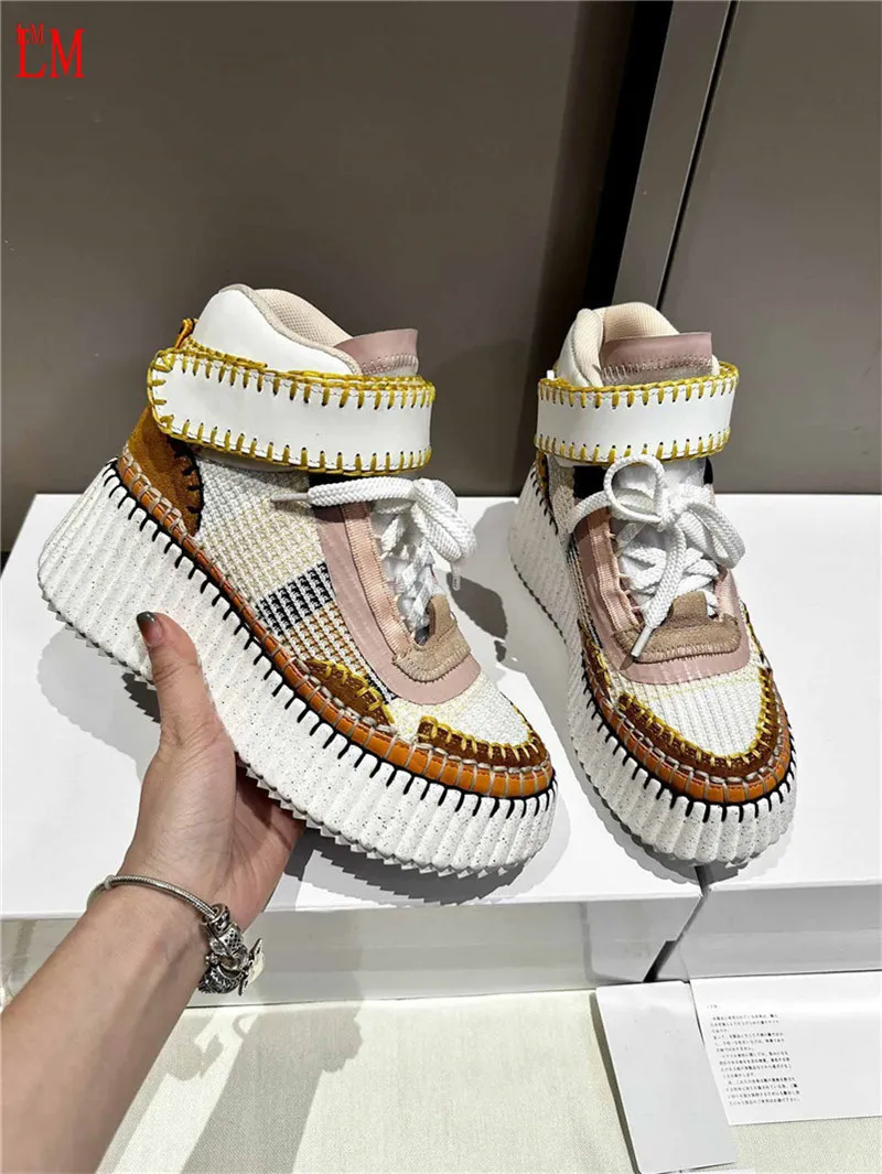 Designer de luxe Nama Knit Platform Sneaker's Femme's Lace-Up Sneaker White Red Top Top With Box Best Quality