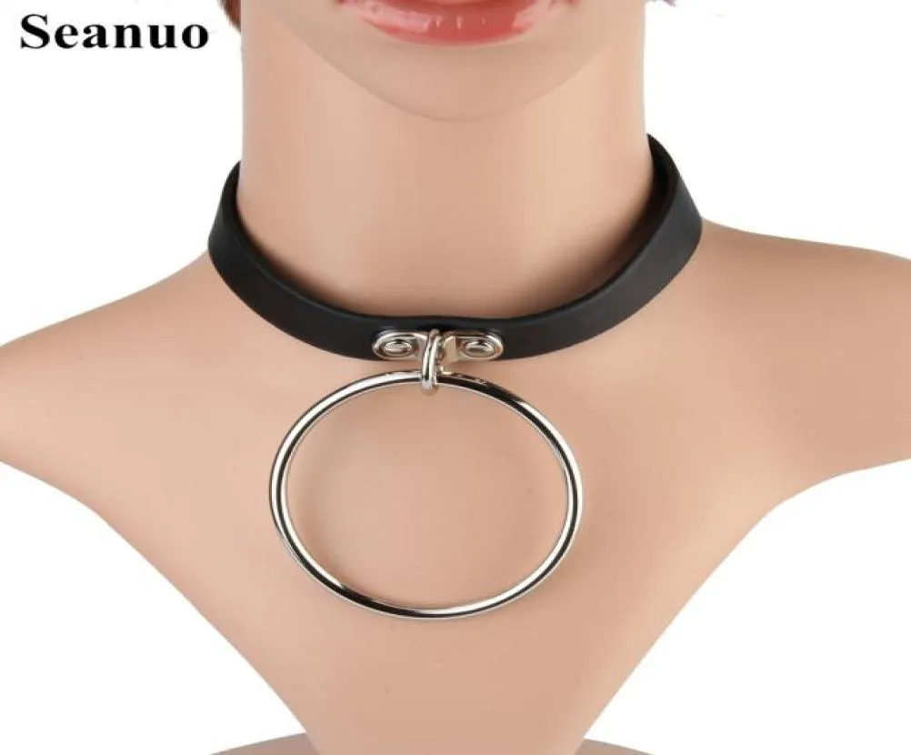 Seanuo Seksowne skórzane aluminiowe koło wisiorek Naszyjnik dla mężczyzn Kobiety moda moda na szyję punkowy naszyjnik biżuteria1834929