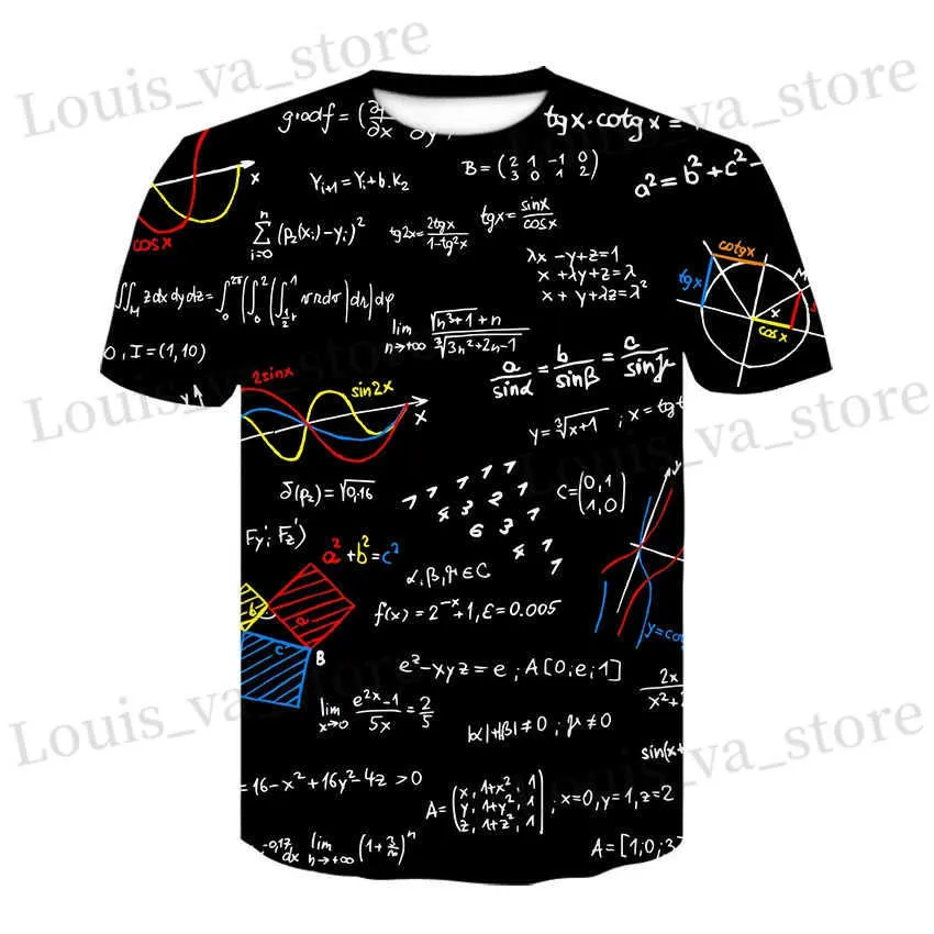Męskie koszulki Nowe zabawne drukowanie T-shirt Math Formuła 3D drukowana Strtwear Mężczyźni i kobiety dla dzieci moda O-Neck Short Slve Digital Tops Unisex T240419