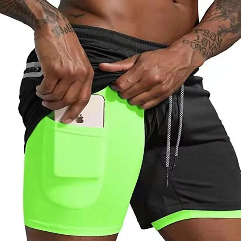 Sport shorts män sportkläder dubbel däck löpning shorts 2 i 1 strandbottnar sommar gym fitness träning jogging korta byxor