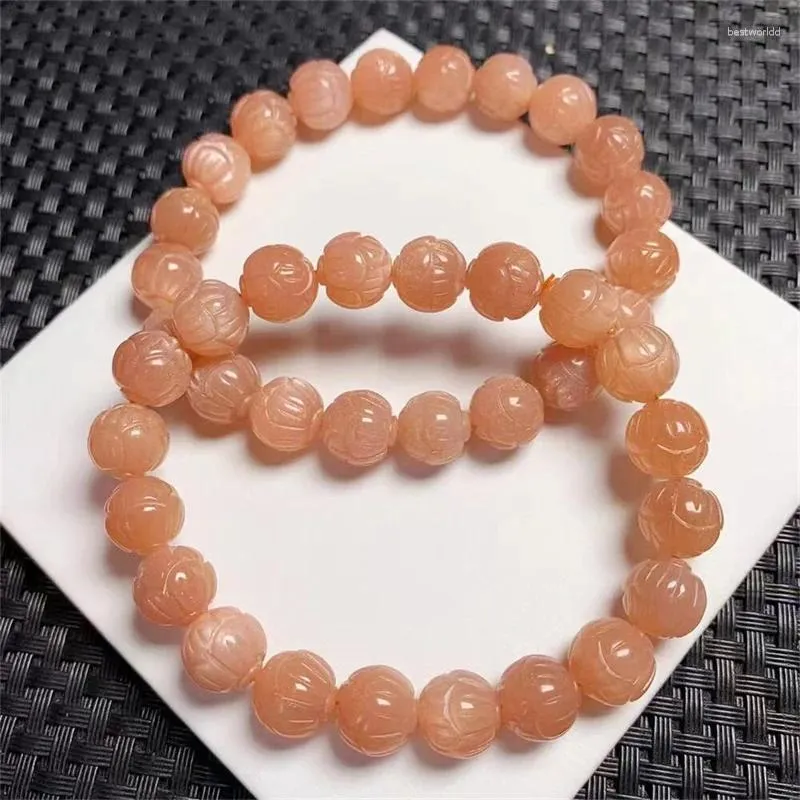 Bracelets de liaison bracelet Natural Sunstone Lotus Bread Bracelet Crystal Healing Gemstone pour femmes Fengshii Birthday Present Amour Gift 1PCS 10 mm