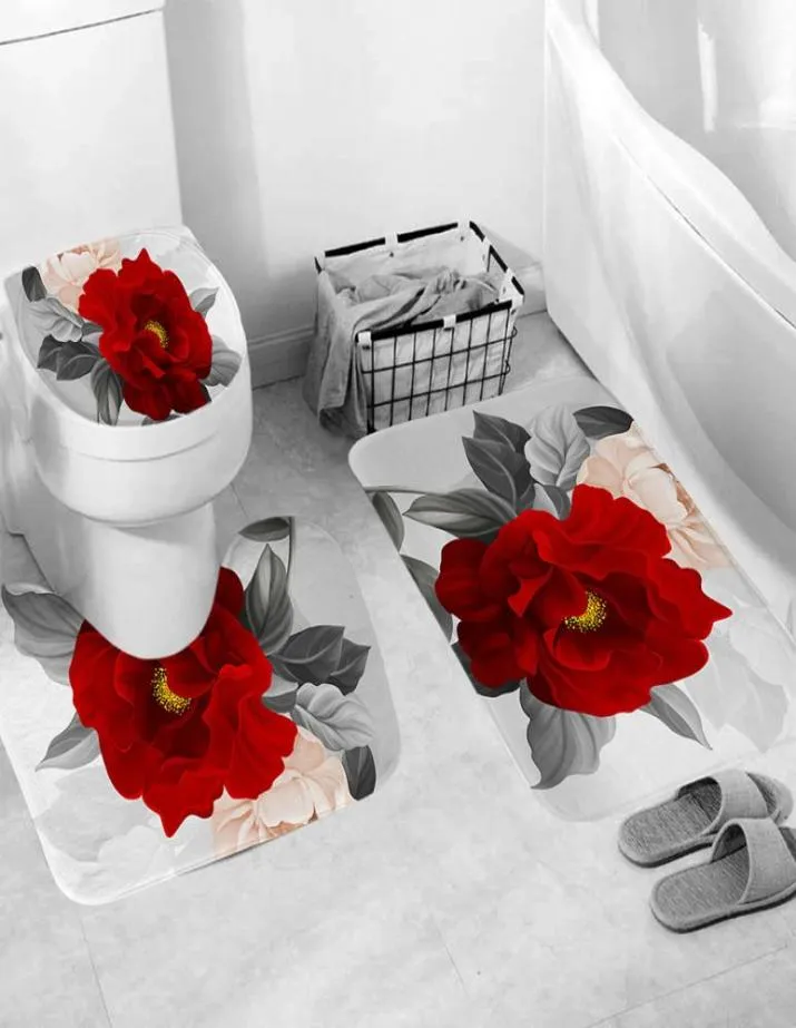 Flores elegantes Padrão de chuveiro Cortina de capa do banheiro Tapete NONSLIP CONSELHOS CORTINHAS DE TODO DE PASTER IMACIDADES COM 12 GANHOS F4788172