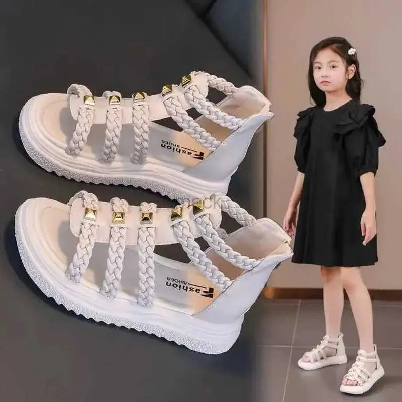 Sandals 2024 Summer New Girls Fashion Roman Beach Sandals Princess Shoes Childrens Sandals Girls All-match Sandals Open Toe Shoes 240419