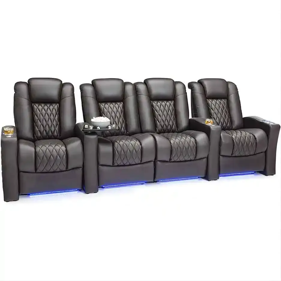 Top Dual Motors Electric Recliner Massage Chaire Theatre vardagsrum SOFA Funktionell äkta lädersoffa Cinema Double Power Seats