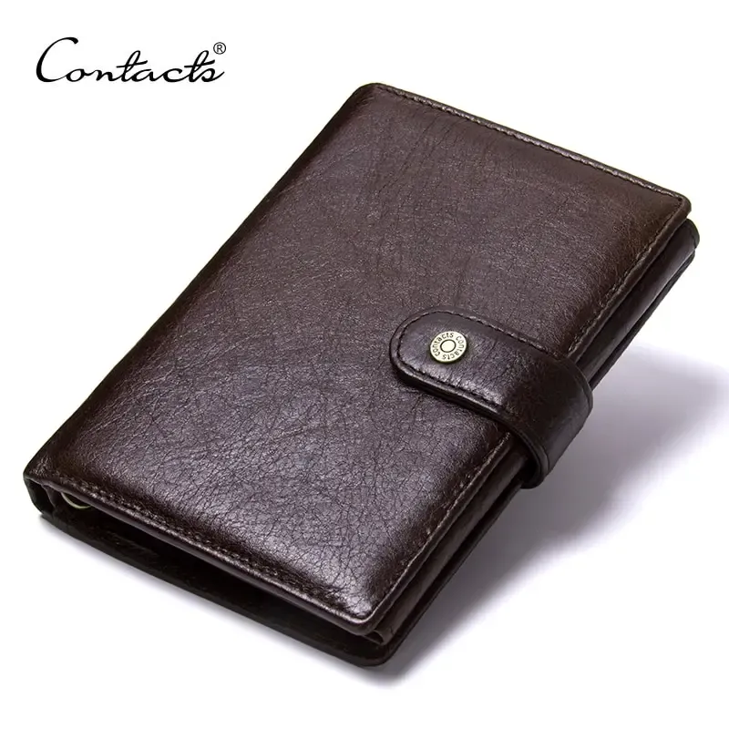 Wallets Contact's Top Quality Genuine Cow Leather Wallet Men Hasp Design Short Purse with Passport Photo Holder for Male Clutch Wallets