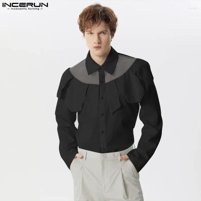 Chemises décontractées pour hommes American Style Incerun Tops 2024 Mesh Splicing Multi Piece Party montre un chemisier à manches longues mâles S-5XL