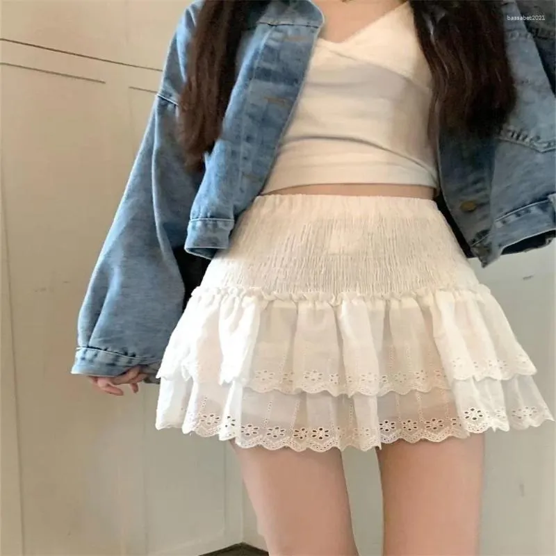 Gonne Mini gonna in pizzo in pizzo in alto per donna ragazza carina con pantaloni sicuri giapponese abbigliamento morbido bianco