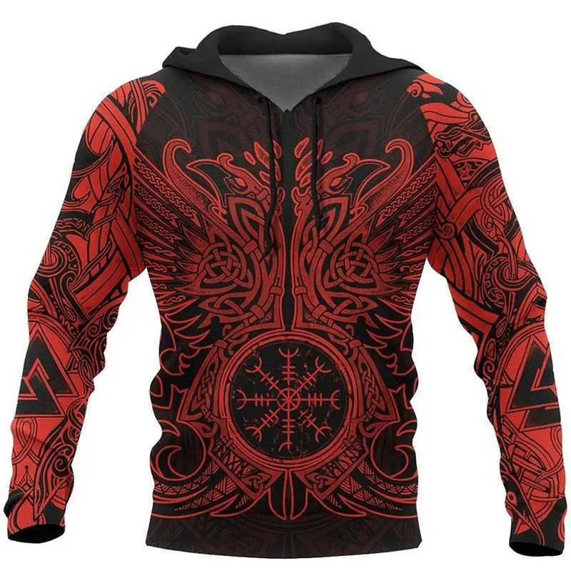 Viking Tattoo Art Skull 3D Print Hoodie, Mannen Vrouwen Harajuku Sweatshirt, Casual Hooded Jacket, Streetwear Rits Trainingspak, Hoodie 2, 5XL