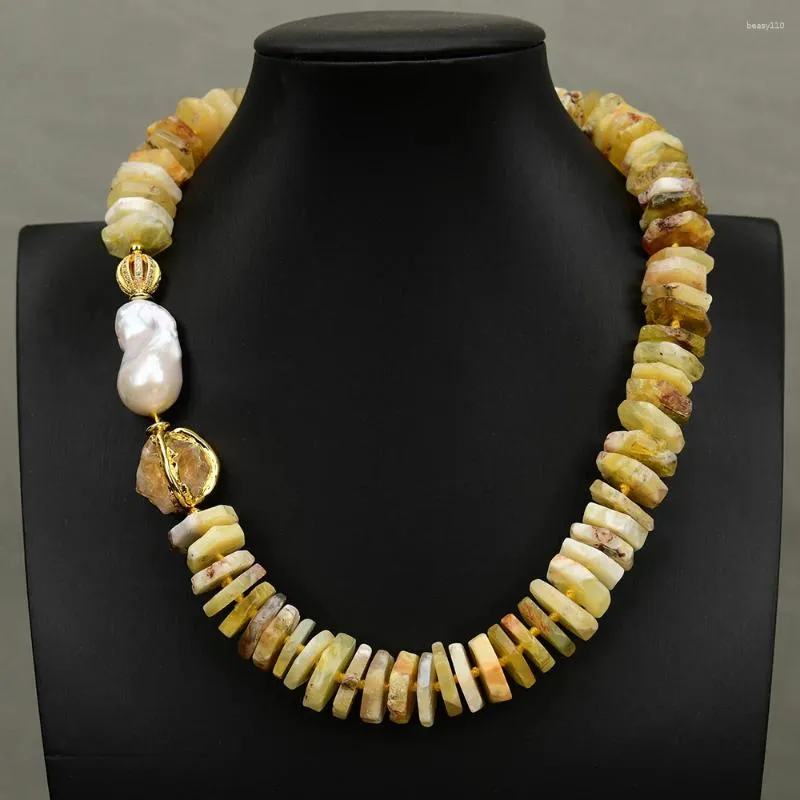 Pendant Necklaces G-G 18" Natural Yellow Opal Cultured White Baroque Pearl Citrine Quartz Crystal Choker Necklace Lady Gifts