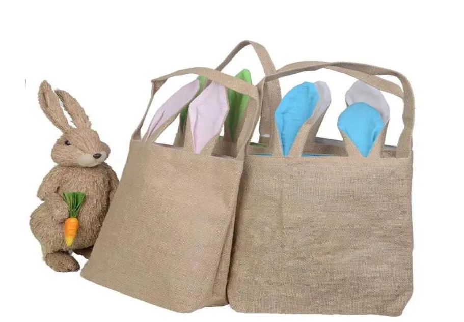 Burlap Basket Pasqua con orecchie da coniglietto 14 colori Bunny Ears Basket Bag di Pasqua Borsa Orecchie di coniglio Posiziona le uova di Pasqua di07151793451