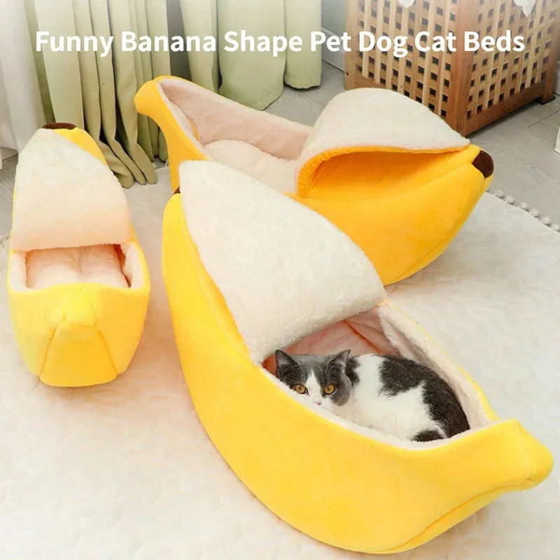 Banana Cat Bed House Zabawne, przytulne łóżka na maty ciepłe, przenośne koszyk domowy Kennel Dog Dression Dostawy Multicolor 240410