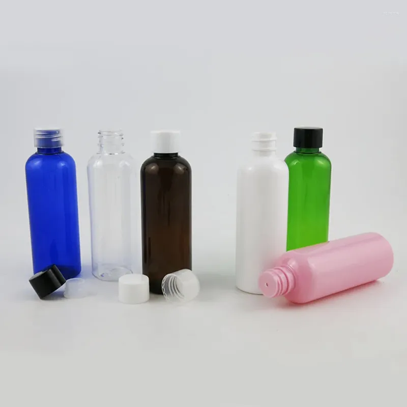 Förvaringsflaskor 24 x 100 ml rese bärbar påfyllningsbar lotion grädde plastflaska med vanlig mössa rund axel kosmetik