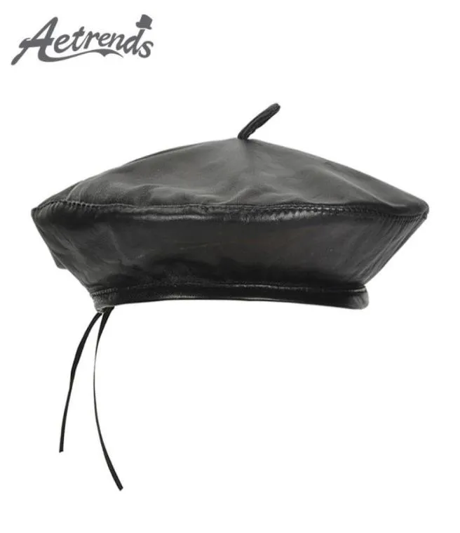 AETRENDS Women039s Berets Black Real Sheepskin Leather Beret Hats for Women Waterproof Flat Artist Hat Z101002317316