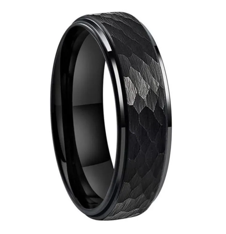 Itungsten 6mm 8mm homens homens pretos martelados tungsten anel de noivado de casamento jóias de moda pisadas de bordas confortadas fit71267297648315