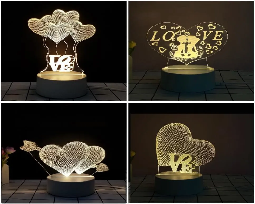 Novelty 3D Night Light Bedside Decor Party Lights LED USB Table Lighting Lamp Luminaria Gifts for Girlfriend Valentine Day2038309