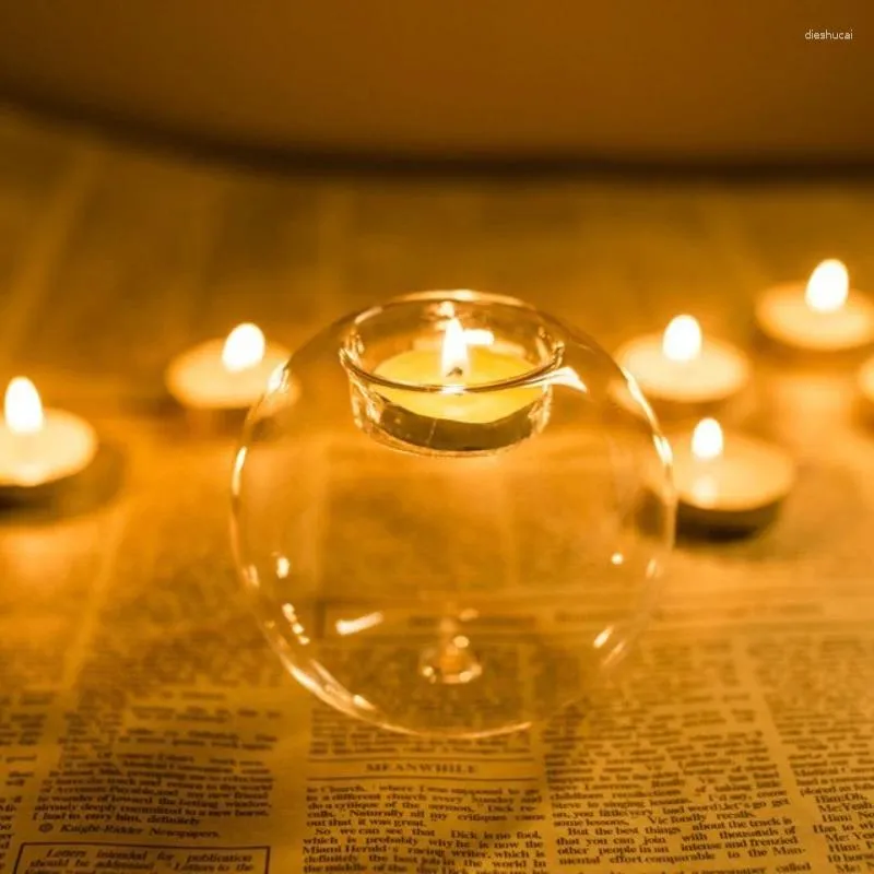 Soportes de velas Soporte de vidrio Transparente Creative Tea Luz para comedor Centres de mesa del año en casa Día de San Valentín Halloween