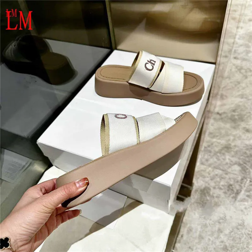 Luxury designer Rubber x Canvas Sandals Women's Ivory MILA Box Bag Included slide Slippers Shoes