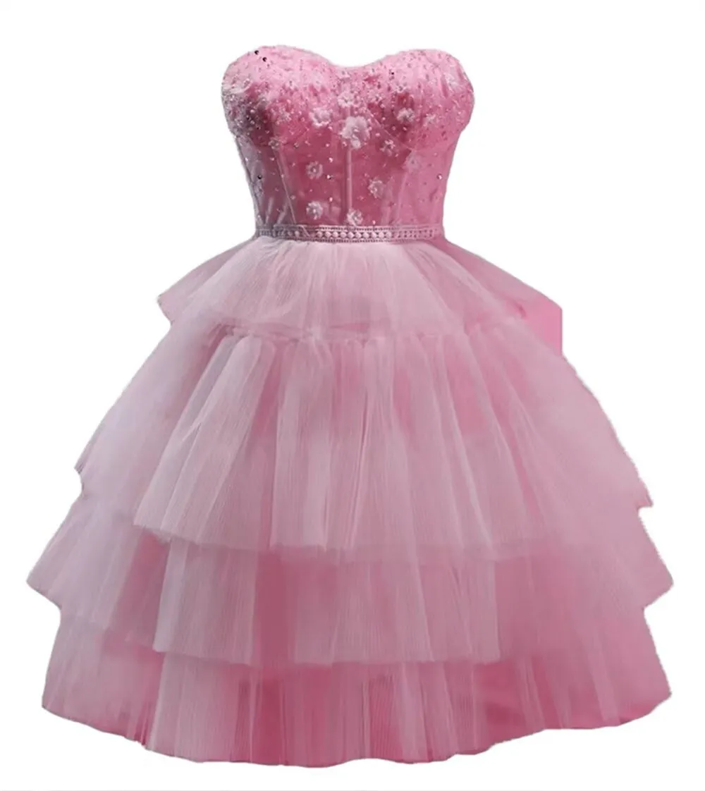 Gelaagde korte homecoming jurken Appliques Beading Lace-Up Ball Jurk TULLE Plus Size afstudeer Party Prom Formal Evening Jurk HC16