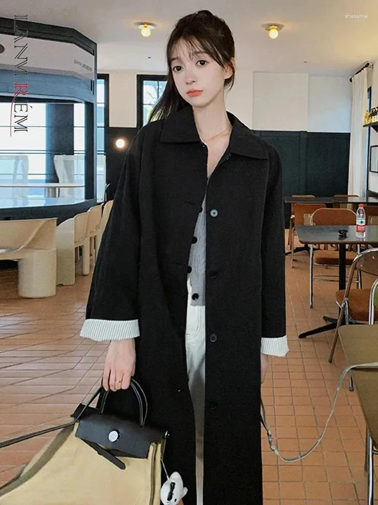 Trench Coats Femme Lanmrem Niche Long Breaker Breaker Single Breasted Black Centing Mabet 2024 Spring Autumn 2da3982