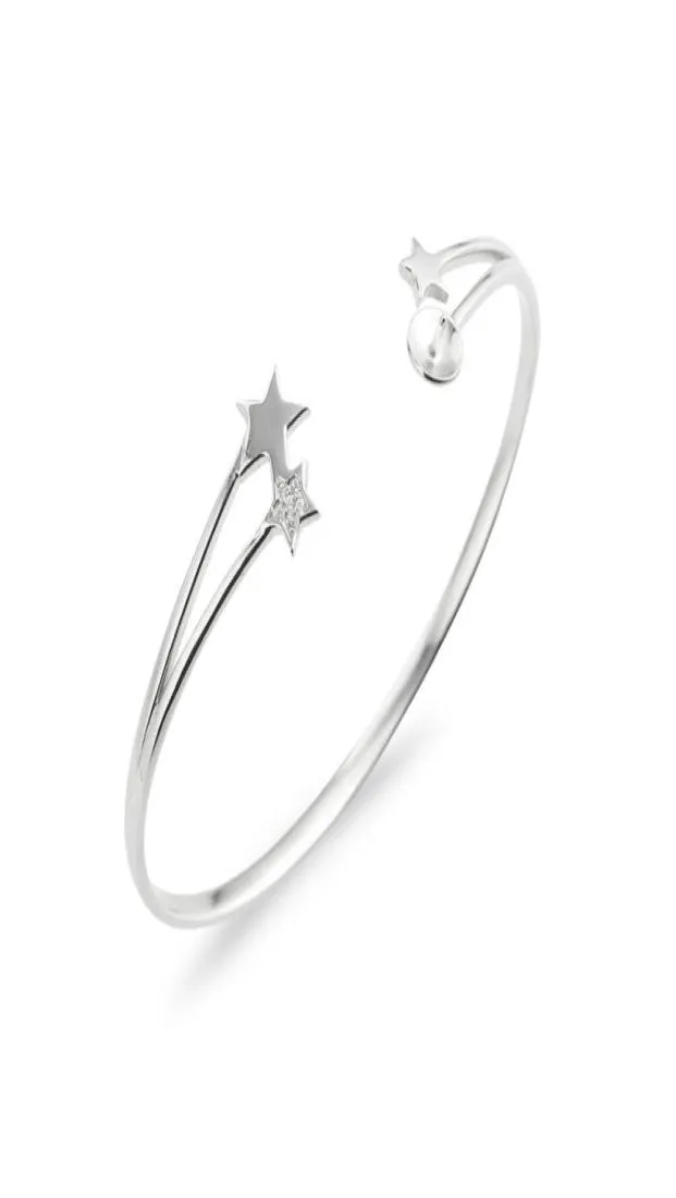 Star Armband Inställningar Pearl Semi -Mount 925 Sterling Silver Blank Open Bangle 3 Pieces9876751