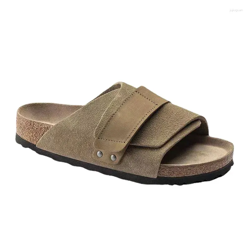 Slippers Designer Brand Leather Single Buckle for Men and Women 2024 Beach Gladiator Flat Shoes Echte Cork Slipper