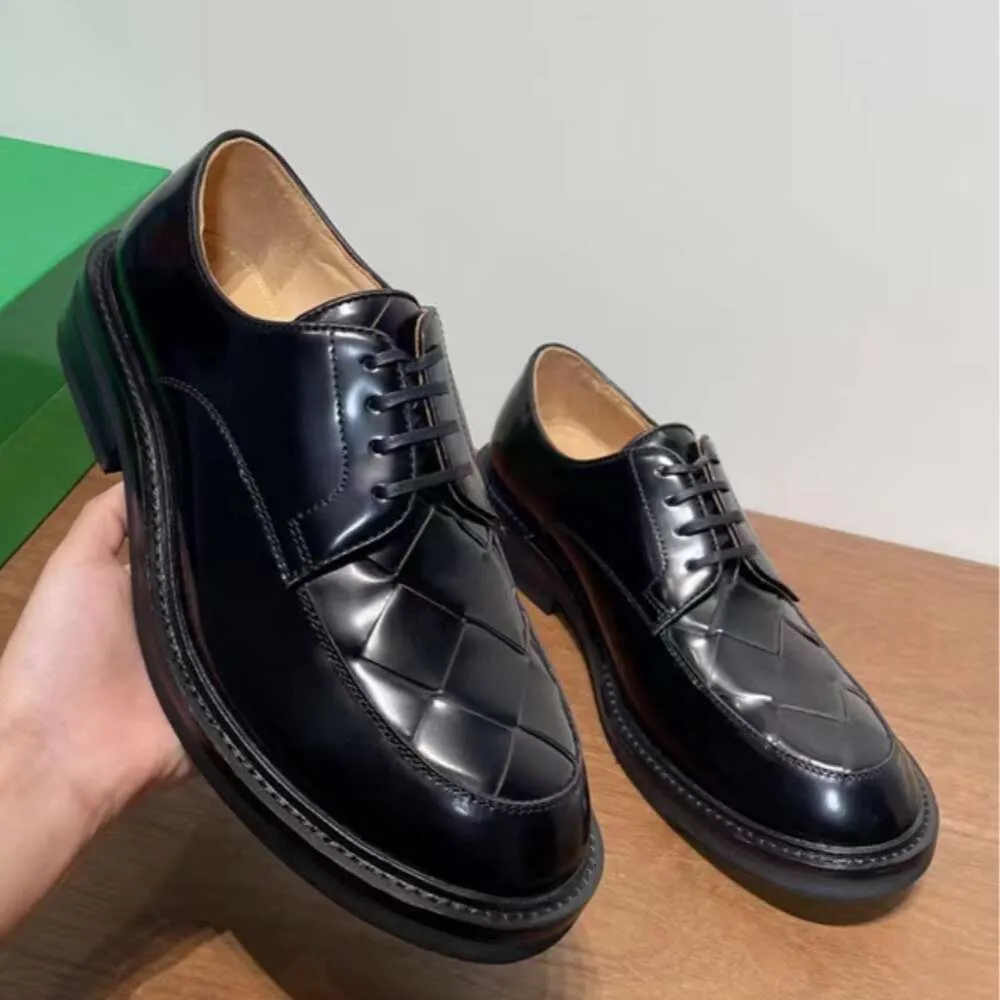 Shoes Dress Men's Leather Are Pure Handmade Woven British Style Genuine Derby Thick Soles That Increase Height for Business Leisure