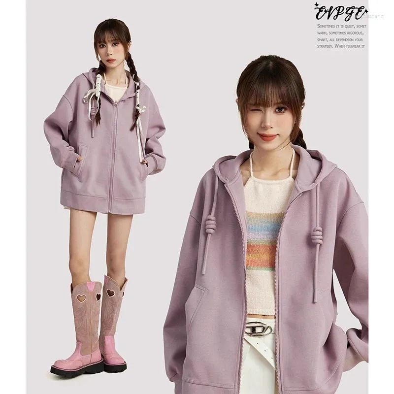Kadın Hoodies Kadın Düz Renkli Zip Cep Harajuku Koreli Sweatshirts Kadın Uzun Kollu Kapşonlu Sokak Giyim Sıradan Top Sonbahar Ceket