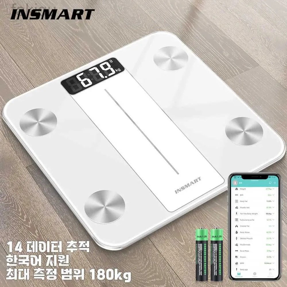 C9QJ Körpergewichtskala Insmart Badezimmer Skala Körpergewichtsbalance -Skala Digitales BMI -Körperfett -Bluetooth -Gewichtsskala für humane Smart Body Scale 240419