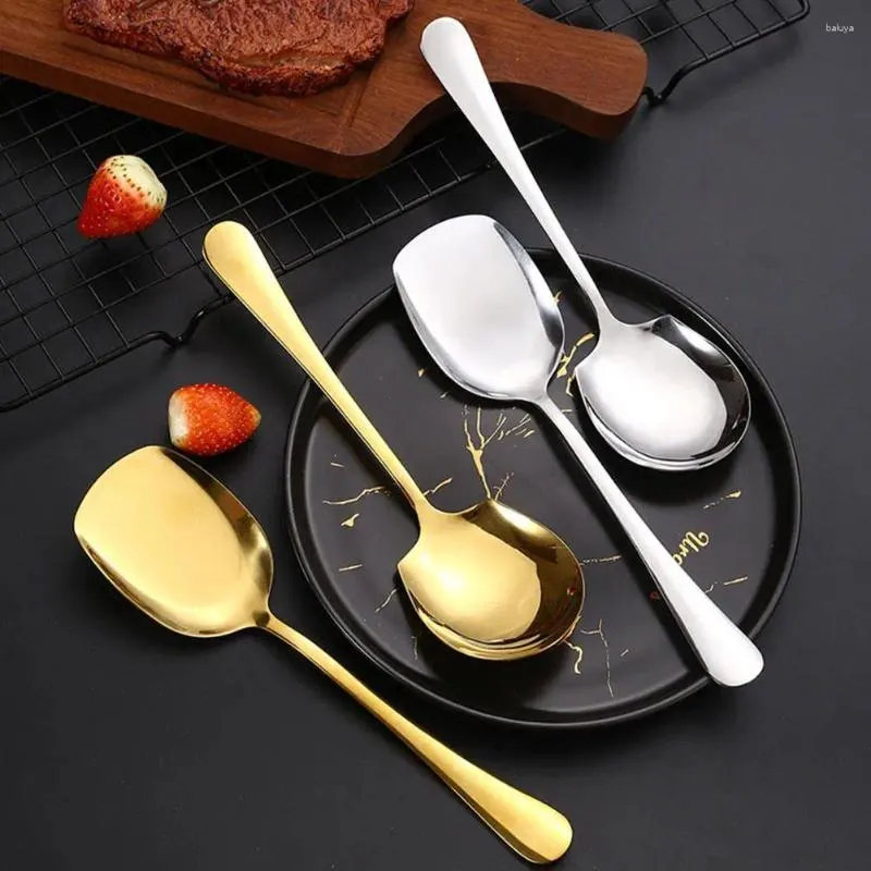 Spoons Golden/silver Stainless Steel Spoon Service Shovel Large Gadgets Soup Rice Tableware Kitchen Long Handle U4h1