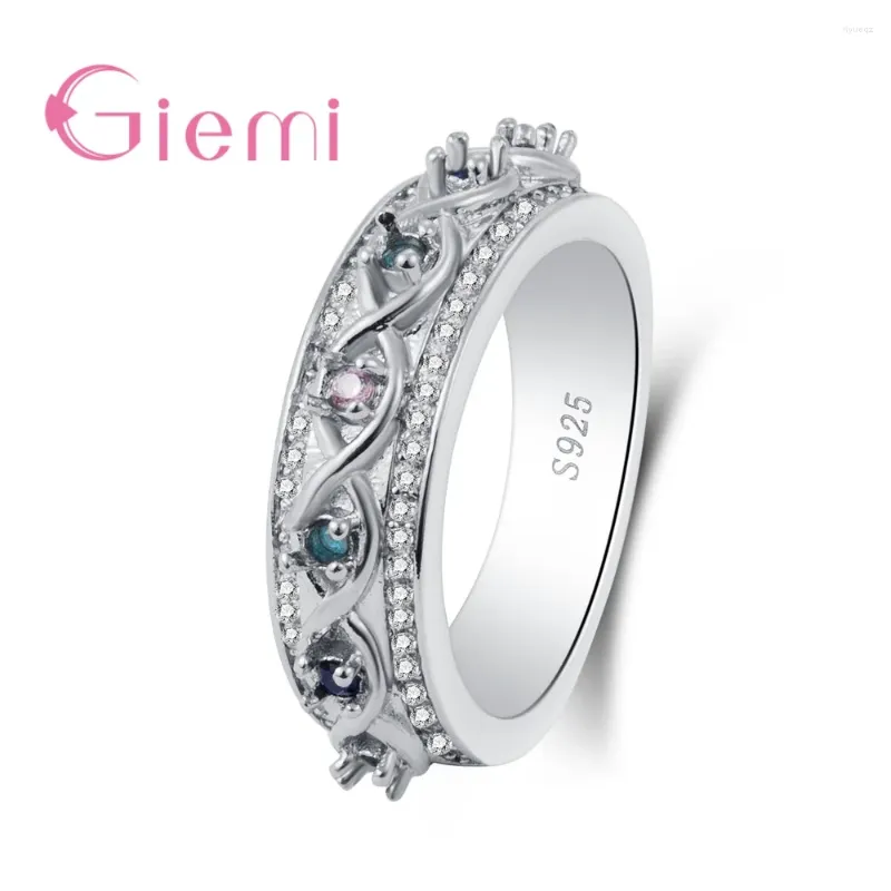 Cluster Rings High Quality Wide Verge Women Female Party Engagement Jewelry 925 Sterling Silver Finger Lace Ring With Color Crystal